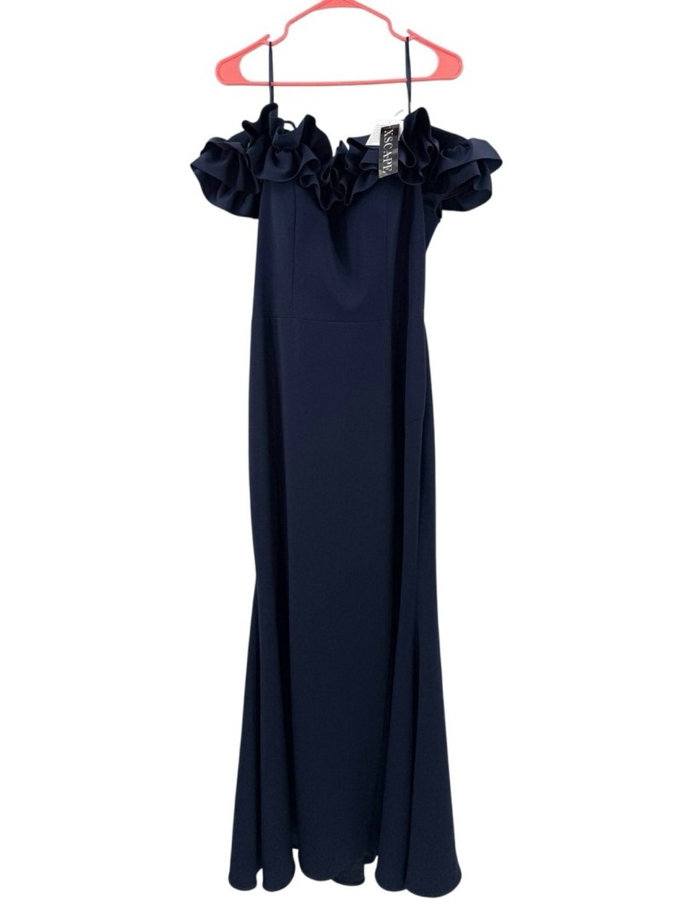 Xscape Navy One-Shoulder Ruffled Gown